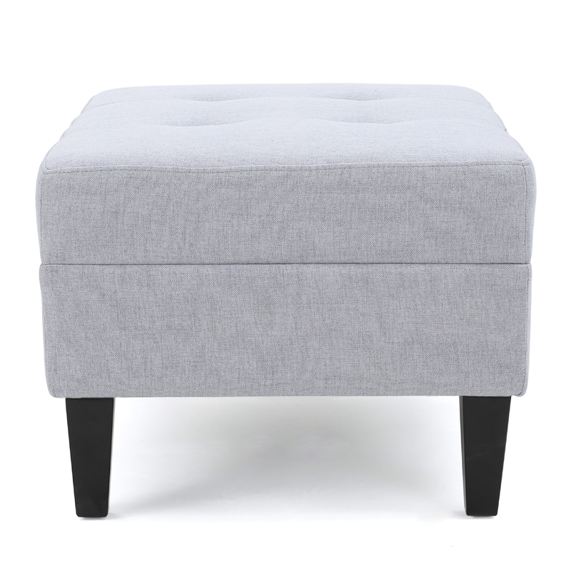 Benjara Ottoman- Light Gray Soft Cushioned Fabric- Black Wood Legs- 29 Inch