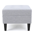 Benjara Ottoman- Light Gray Soft Cushioned Fabric- Black Wood Legs- 29 Inch