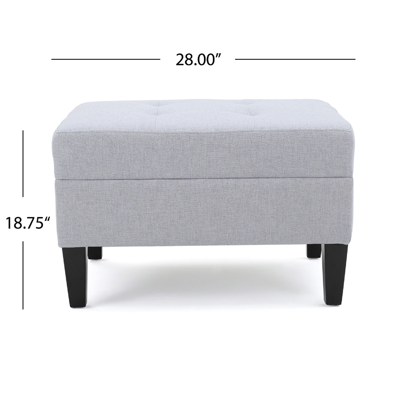 Benjara Ottoman- Light Gray Soft Cushioned Fabric- Black Wood Legs- 29 Inch