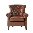 Benjara Ranlin Accent Club Chair- Tufted Chestnut Brown Leather- Wood 35 Inch