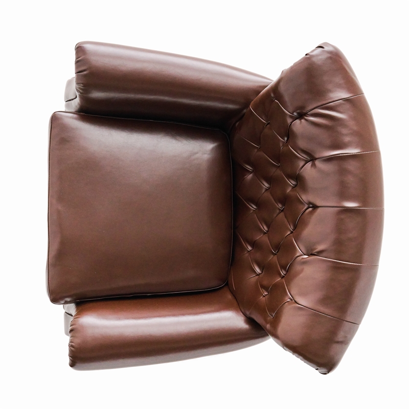 Benjara Ranlin Accent Club Chair- Tufted Chestnut Brown Leather- Wood 35 Inch