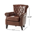 Benjara Ranlin Accent Club Chair- Tufted Chestnut Brown Leather- Wood 35 Inch