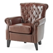 Benjara Ranlin Accent Club Chair- Tufted Chestnut Brown Leather- Wood 35 Inch