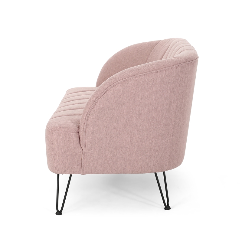 Benjara Buno Loveseat- Blush Pink Tufted Polyester- Metal Hairpin Legs 50 Inch