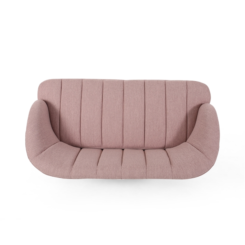 Benjara Buno Loveseat- Blush Pink Tufted Polyester- Metal Hairpin Legs 50 Inch