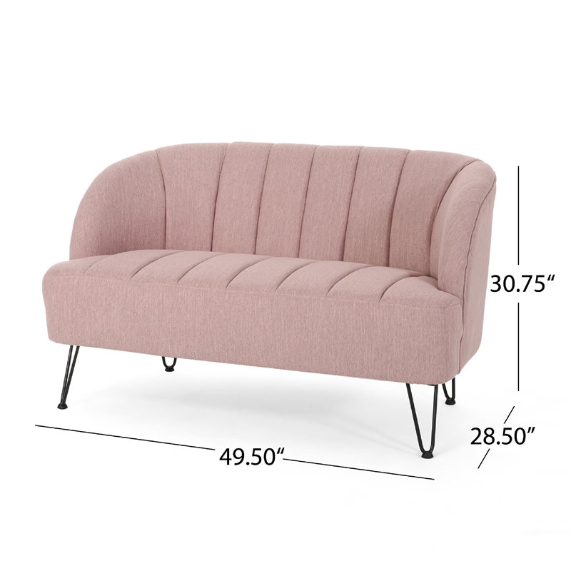 Benjara Buno Loveseat- Blush Pink Tufted Polyester- Metal Hairpin Legs 50 Inch