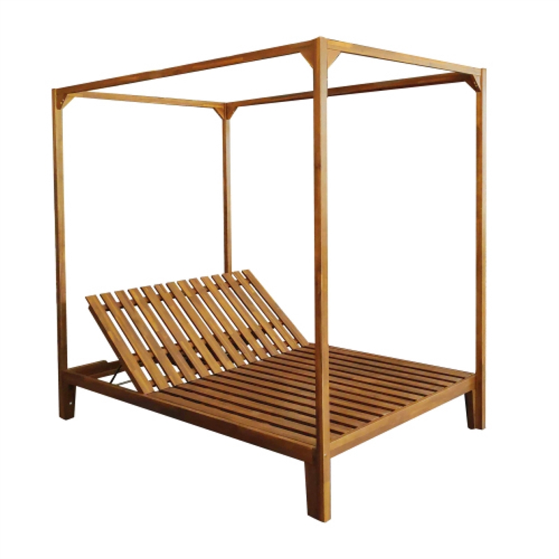 Benjara Yavi Outdoor Daybed Chaise- Adjustable Back- Brown Acacia Wood 79 Inch