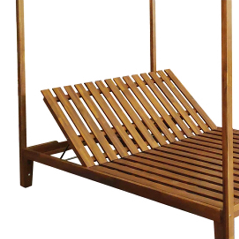 Benjara Yavi Outdoor Daybed Chaise- Adjustable Back- Brown Acacia Wood 79 Inch