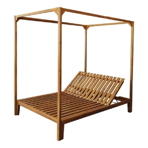 Benjara Yavi Outdoor Daybed Chaise- Adjustable Back- Brown Acacia Wood 79 Inch