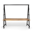 Benjara Jo Outdoor Pergola Table- Black Metal Frame- Slatted Teak Brown Wood
