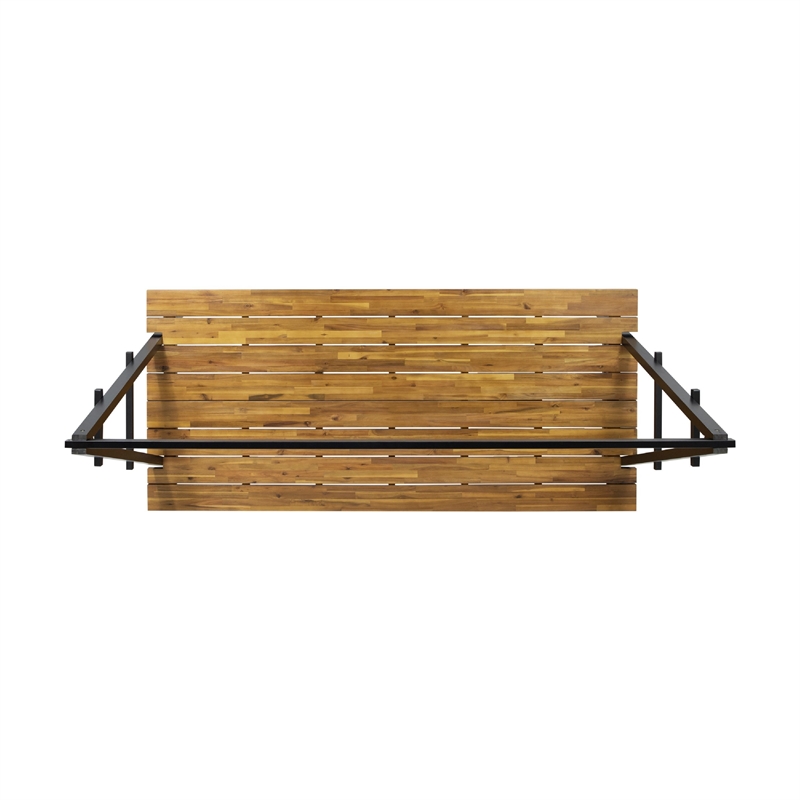 Benjara Jo Outdoor Pergola Table- Black Metal Frame- Slatted Teak Brown Wood