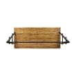 Benjara Jo Outdoor Pergola Table- Black Metal Frame- Slatted Teak Brown Wood