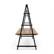 Benjara Jo Outdoor Pergola Table- Black Metal Frame- Slatted Teak Brown Wood