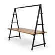 Benjara Jo Outdoor Pergola Table- Black Metal Frame- Slatted Teak Brown Wood
