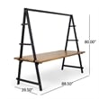 Benjara Jo Outdoor Pergola Table- Black Metal Frame- Slatted Teak Brown Wood