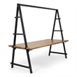Benjara Jo Outdoor Pergola Table- Black Metal Frame- Slatted Teak Brown Wood