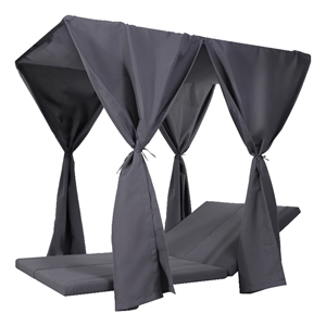 Benjara Yavi Outdoor Cushion and Curtains for Daybed- Dark Gray Fabric 79 Inch