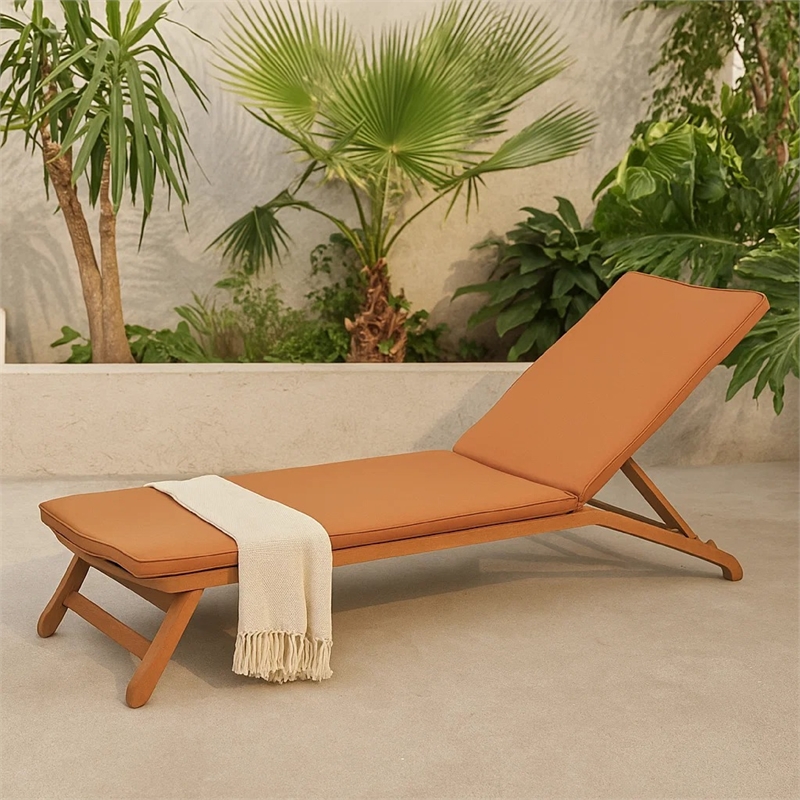 Benjara Pina Cushion for Outdoor Chaise Lounger- Waterproof Orange- 79 Inch