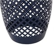 Benjara Rosie Outdoor Side Table- Dark Blue Iron- Lace Cut Drum Shape- 12 Inch