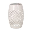 Benjara Rosie Outdoor Side Table- White Iron- Lace Cut Drum Structure- 12 Inch