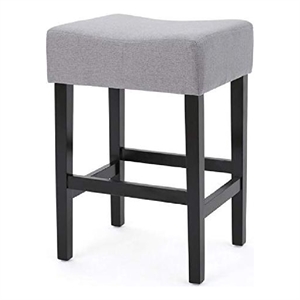 Benjara Seya Counter Stool Set of 2- Gray Waterproof Cushioned Seat- Black