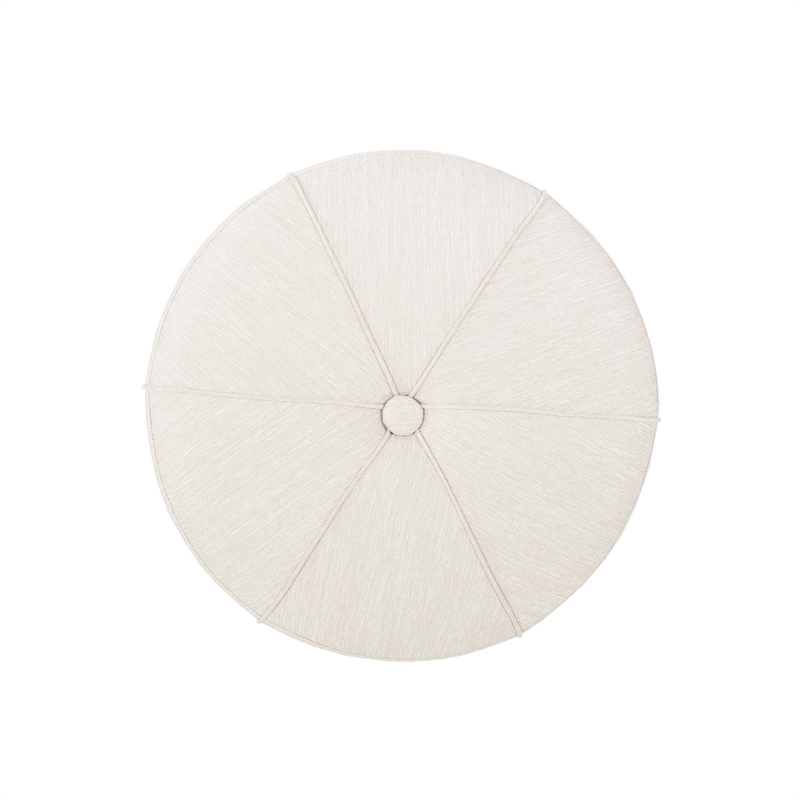 Benjara Ottoman- Button Tufted Beige Fabric- Plush Round Shape 28 Inch