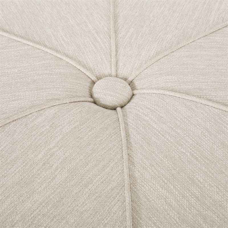 Benjara Ottoman- Button Tufted Beige Fabric- Plush Round Shape 28 Inch