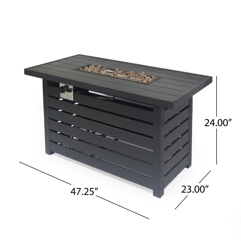 Benjara Outdoor Fire Pit- Black Iron- Inner Propane Gas Tank Storage- 47 Inch