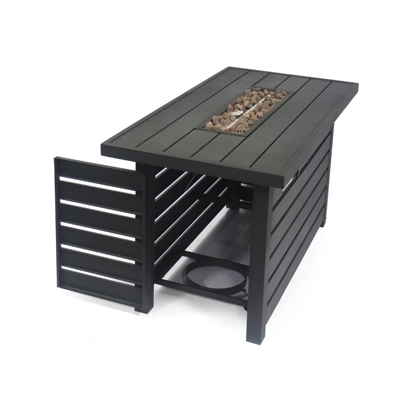 Benjara Outdoor Fire Pit- Black Iron- Inner Propane Gas Tank Storage- 47 Inch