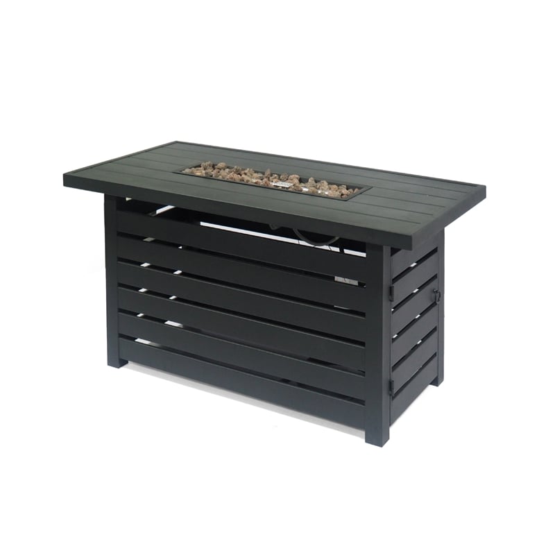 Benjara Outdoor Fire Pit- Black Iron- Inner Propane Gas Tank Storage- 47 Inch