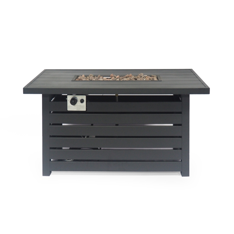 Benjara Outdoor Fire Pit- Black Iron- Inner Propane Gas Tank Storage- 47 Inch