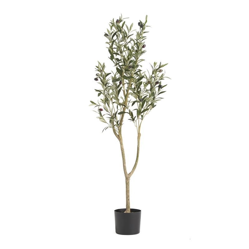 Benjara Vina Artificial Olive Tree- Realistic Green Silk Leaves- 47 Inch