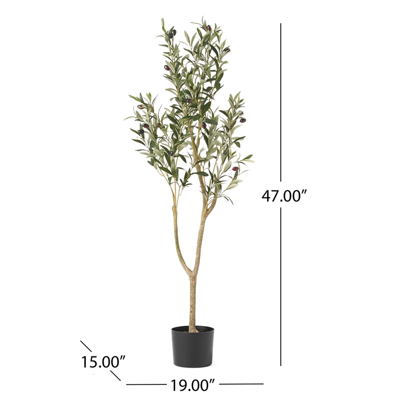 Benjara Vina Artificial Olive Tree- Realistic Green Silk Leaves- 47 Inch