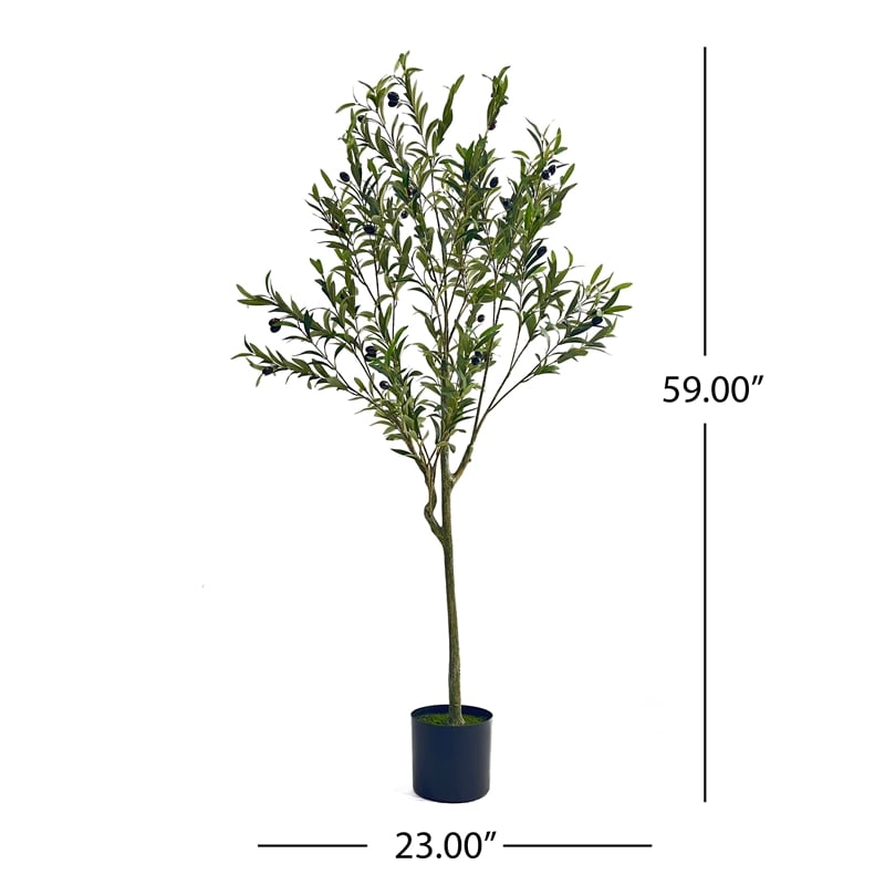 Benjara Vina Artificial Olive Tree- Realistic Green Silk Leaves- 59 Inch