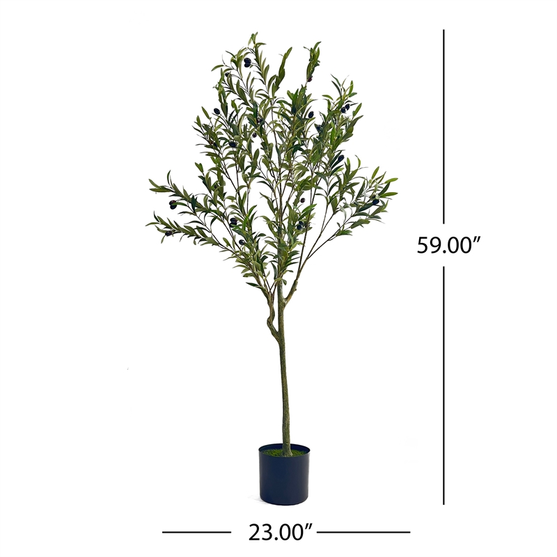 Benjara Vina Artificial Olive Tree- Realistic Green Silk Leaves- 59 Inch