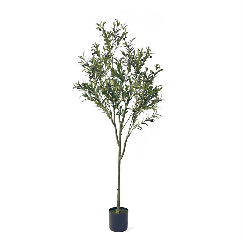 Benjara Vina Artificial Olive Tree- Realistic Green Silk Leaves- 71 Inch