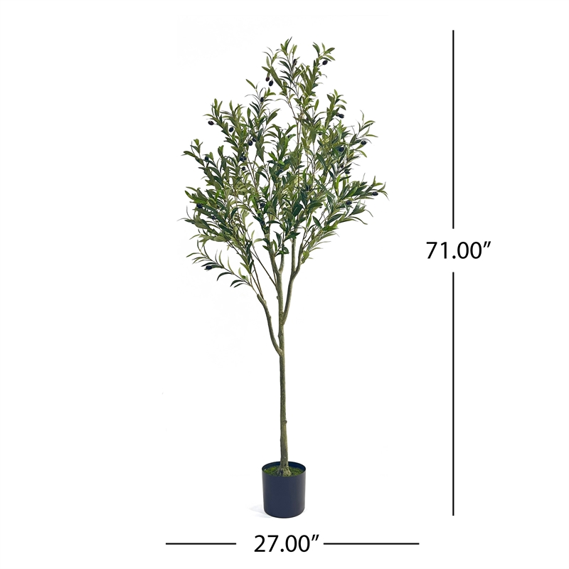 Benjara Vina Artificial Olive Tree- Realistic Green Silk Leaves- 71 Inch