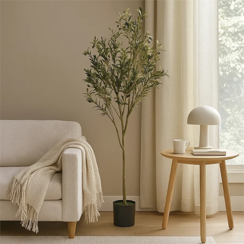 Benjara Vina Artificial Olive Tree- Realistic Green Silk Leaves- 71 Inch