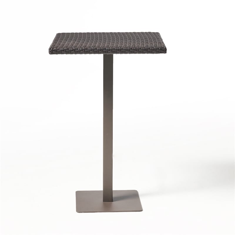 Benjara Outdoor Square Bar Table- Brown Multi Rattan- Metal Frame