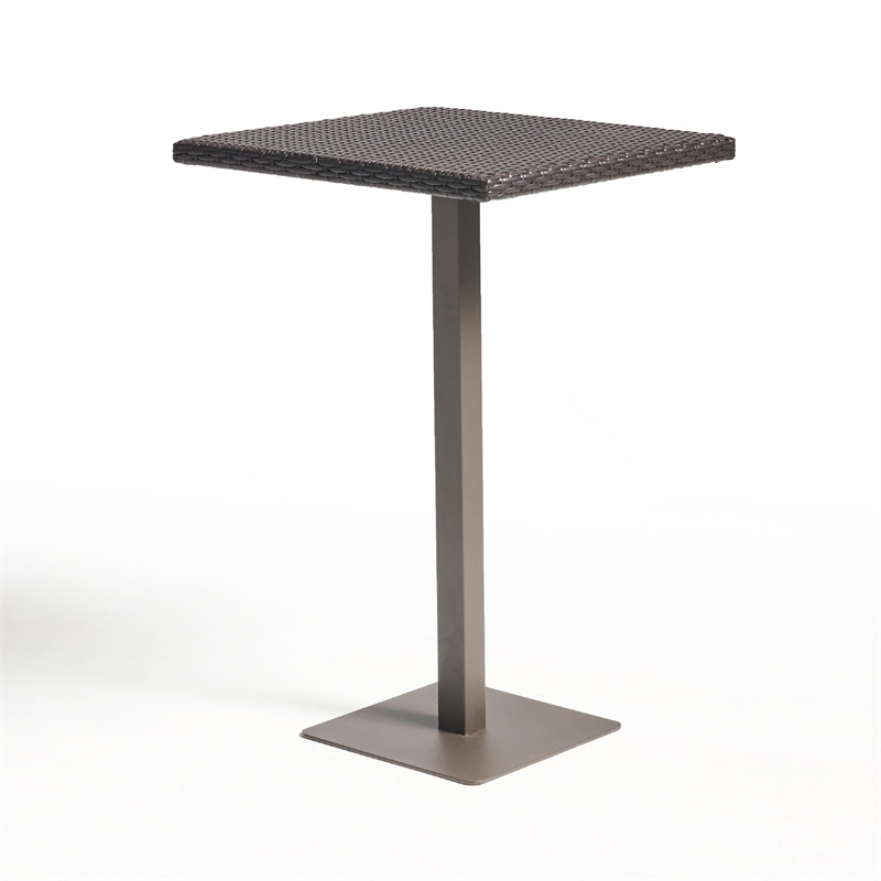 Benjara Outdoor Square Bar Table- Brown Multi Rattan- Metal Frame