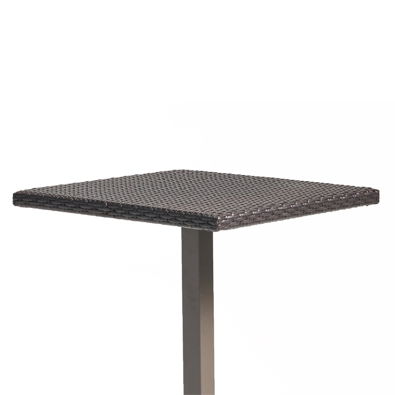 Benjara Outdoor Square Bar Table- Brown Multi Rattan- Metal Frame