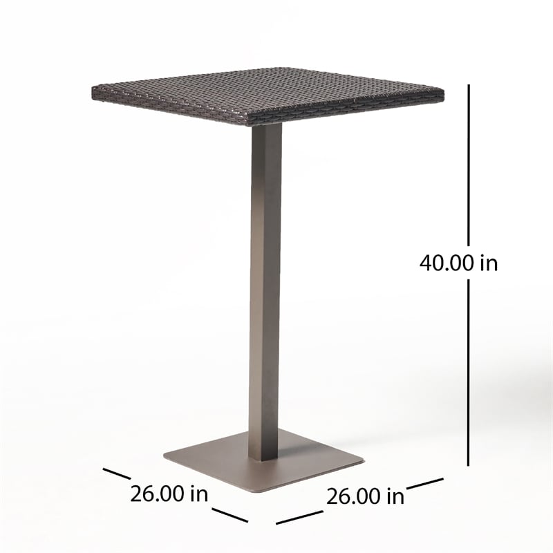 Benjara Outdoor Square Bar Table- Brown Multi Rattan- Metal Frame