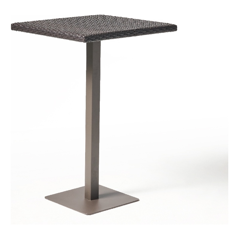 Benjara Outdoor Square Bar Table- Brown Multi Rattan- Metal Frame
