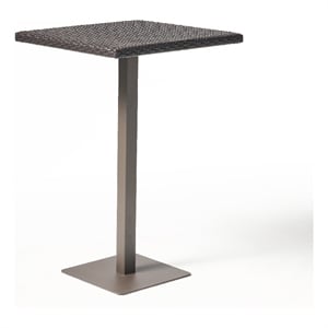 Benjara Outdoor Square Bar Table- Brown Multi Rattan- Metal Frame