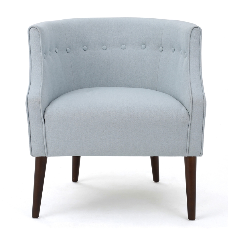 Benjara Fenny Accent Club Chair- Tapered Birch Wood Legs- Blue Button Tufted