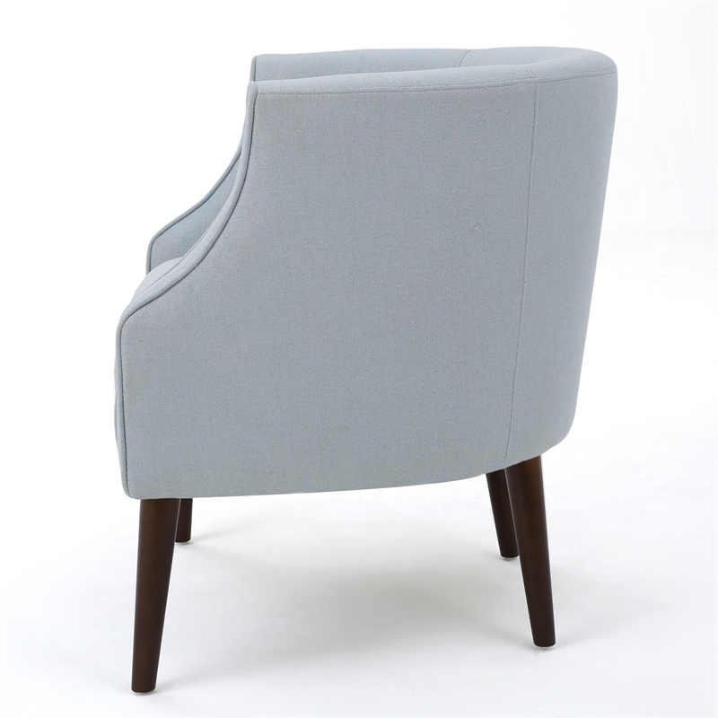 Benjara Fenny Accent Club Chair- Tapered Birch Wood Legs- Blue Button Tufted