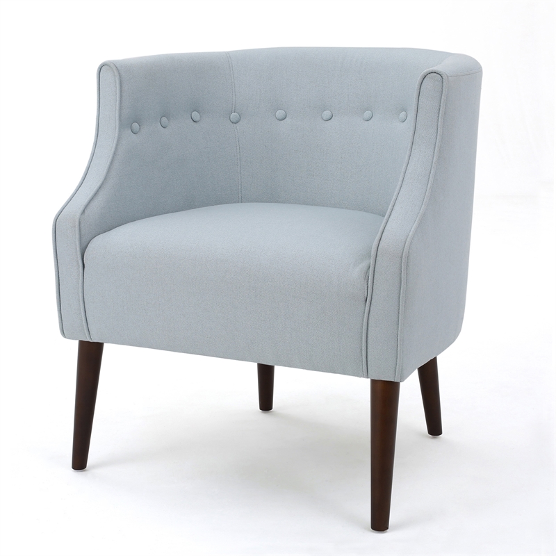 Benjara Fenny Accent Club Chair- Tapered Birch Wood Legs- Blue Button Tufted