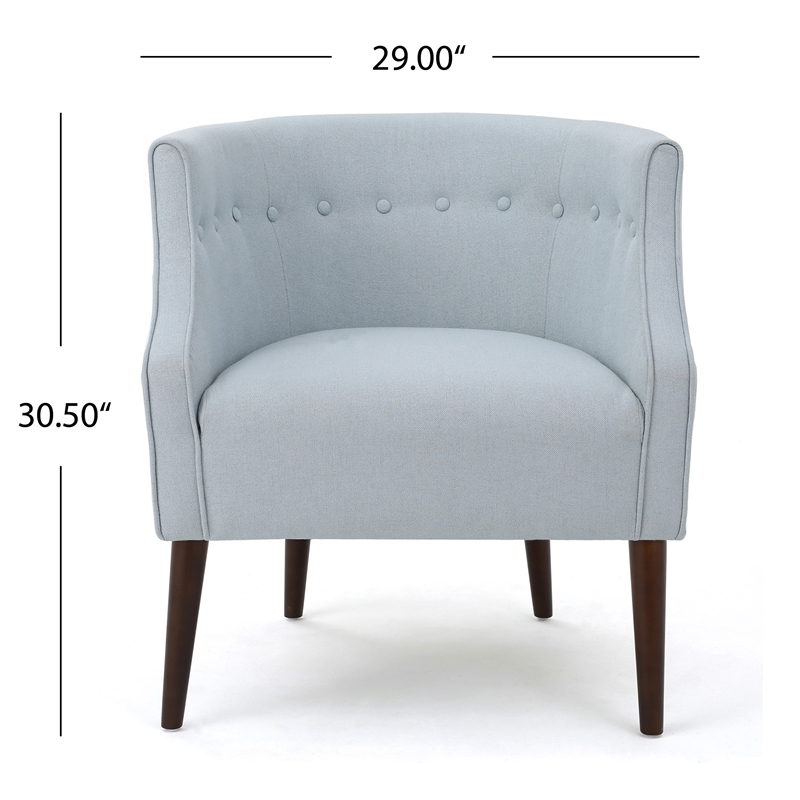 Benjara Fenny Accent Club Chair- Tapered Birch Wood Legs- Blue Button Tufted
