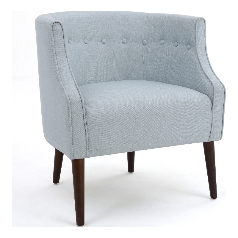 Benjara Fenny Accent Club Chair- Tapered Birch Wood Legs- Blue Button Tufted
