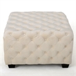 Benjara Lavie Ottoman- Tapered Legs- Ivory Diamond Stitch Velvet- 29 Inch